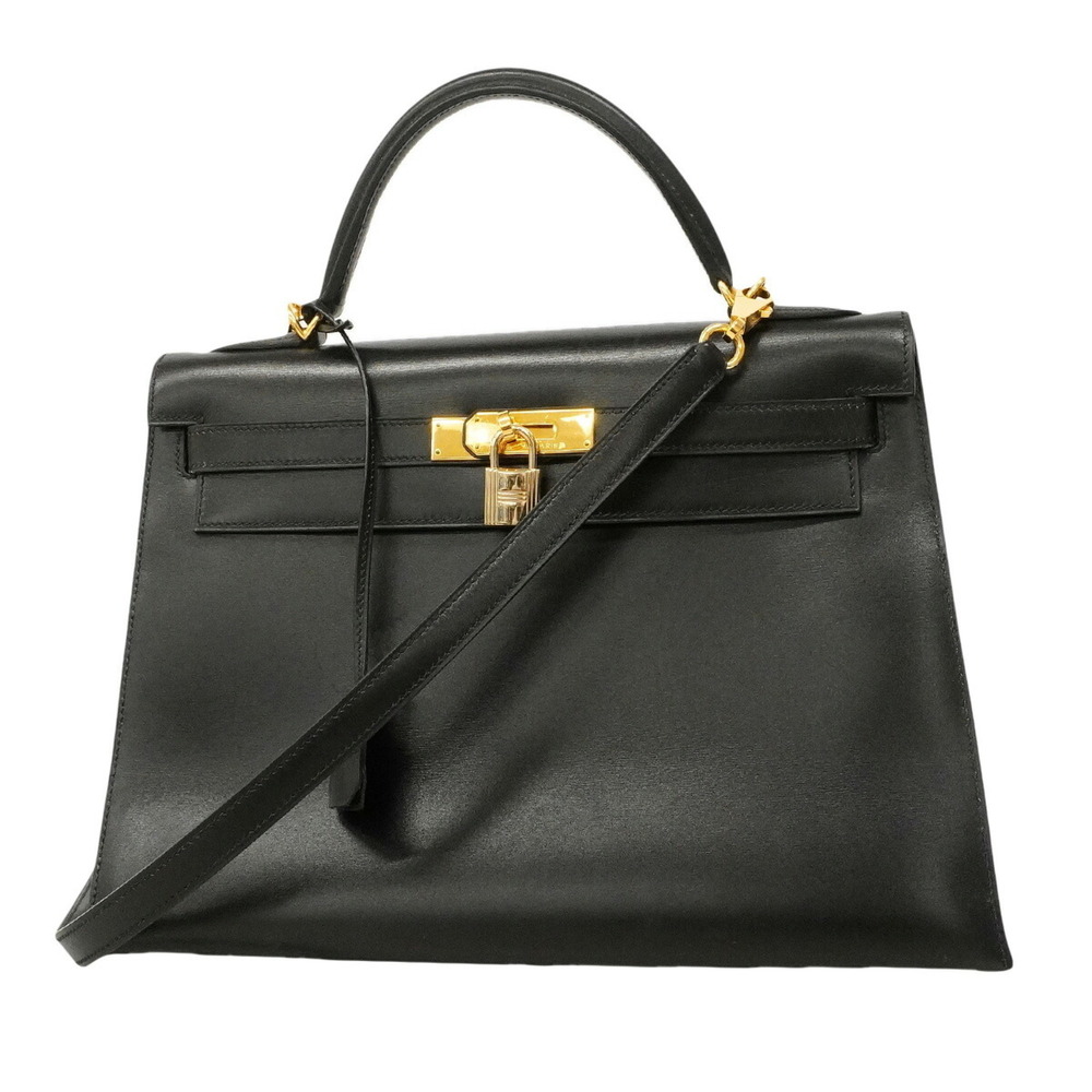 Hermes Kelly 32 Handbag, Box Calf Leather, Black, □E Stamp, 2-way Bag, Women'...